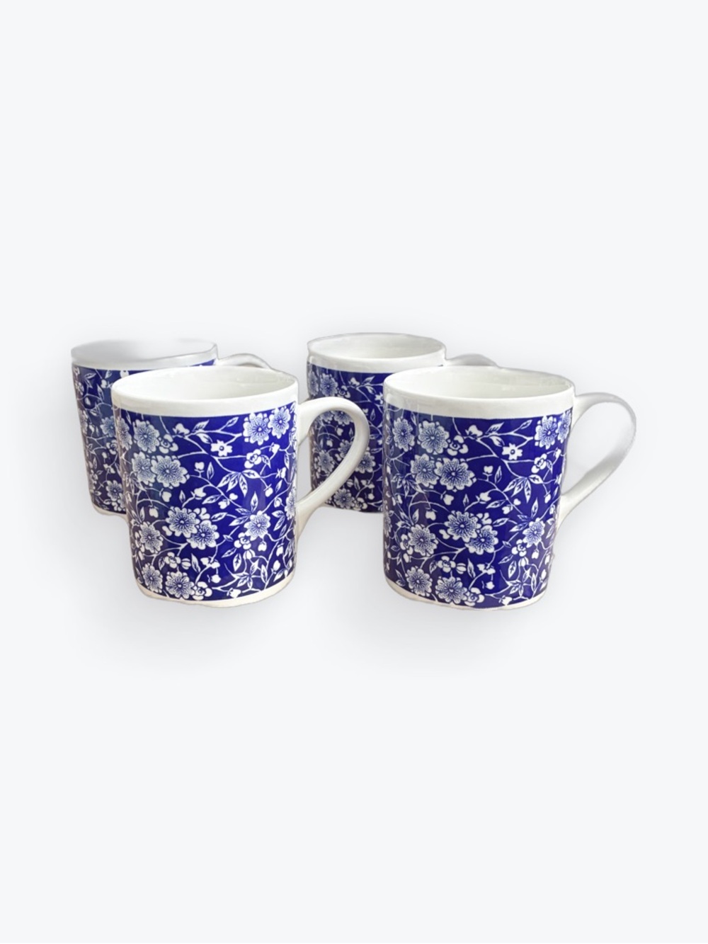 Four Churchill China Queen’s Blue Chintz Floral Mugs Made in England